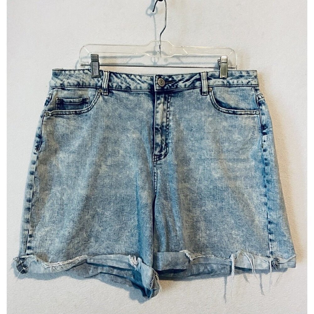 Eloquii Shorts Womens 14 Light Blue Acid Wash Denim Cut Off High Waist Beachy